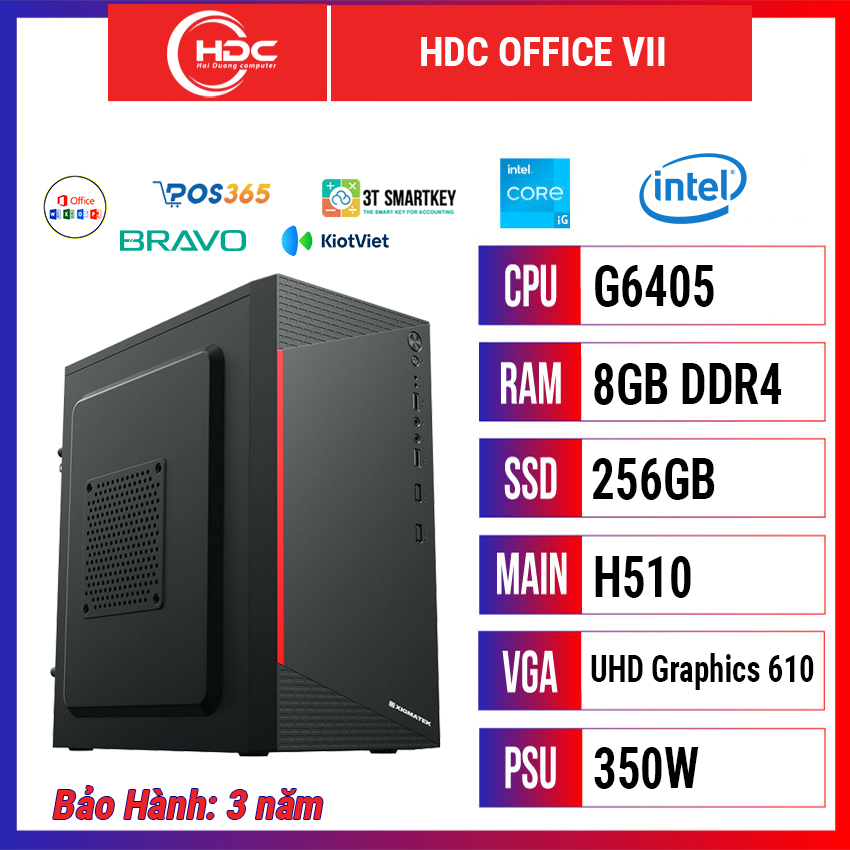 PC HDC OFFICE VII CPU G6405 – RAM 8GB DDR4 – SSD 256GB Nvme M.2 – MAIN H510 - UHD Graphics 610